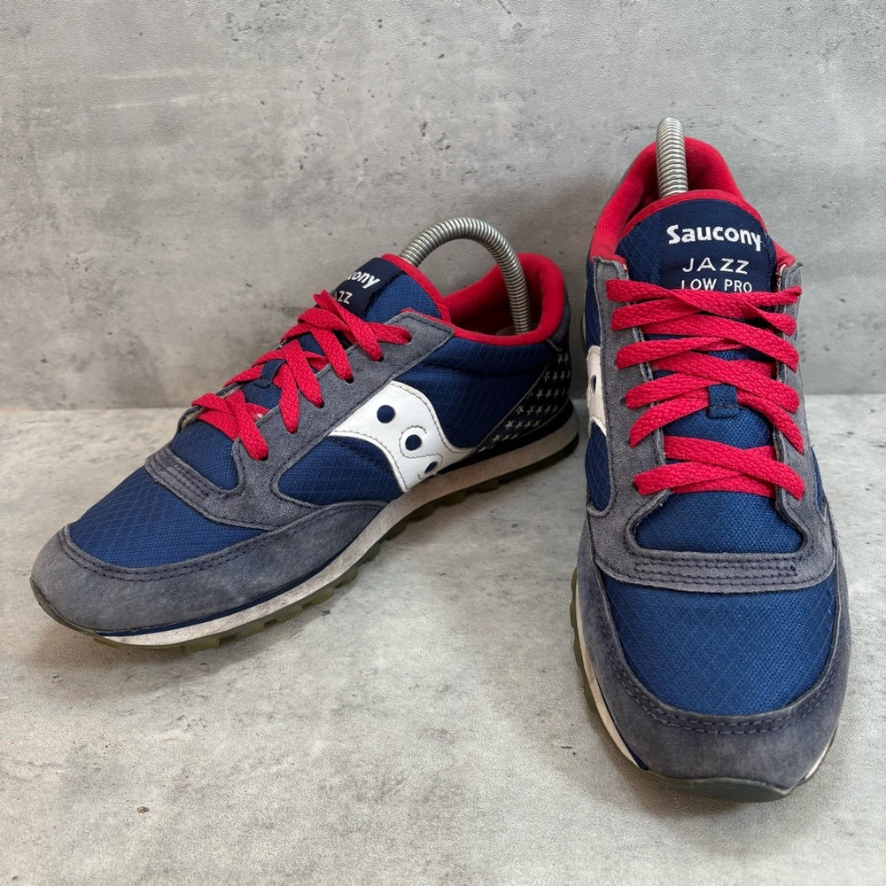 Saucony Jazz Low Pro Mens 8 Blue Red White‎ USA Flag Running Shoes Sneakers